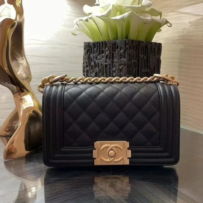 全新未使用 Chanel/香奈儿 小花6枫 LEBOY 小号 黑色芯片开 金扣