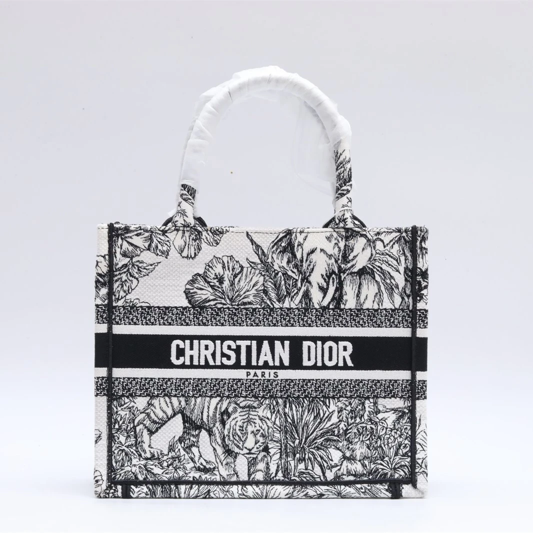 全新未使用 DIOR/迪奥 XF【小花念念】Book Tote 小号 乳白色 帆布