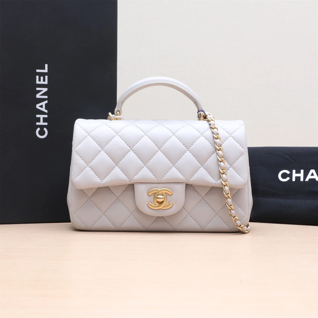 99新 Chanel/香奈儿 【小花念念】CF 口盖包 手柄大Mini 灰色