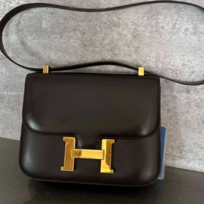 99新 Hermes/爱马仕 小花6枫 康康24 巧克力色 金扣 box 圈D刻