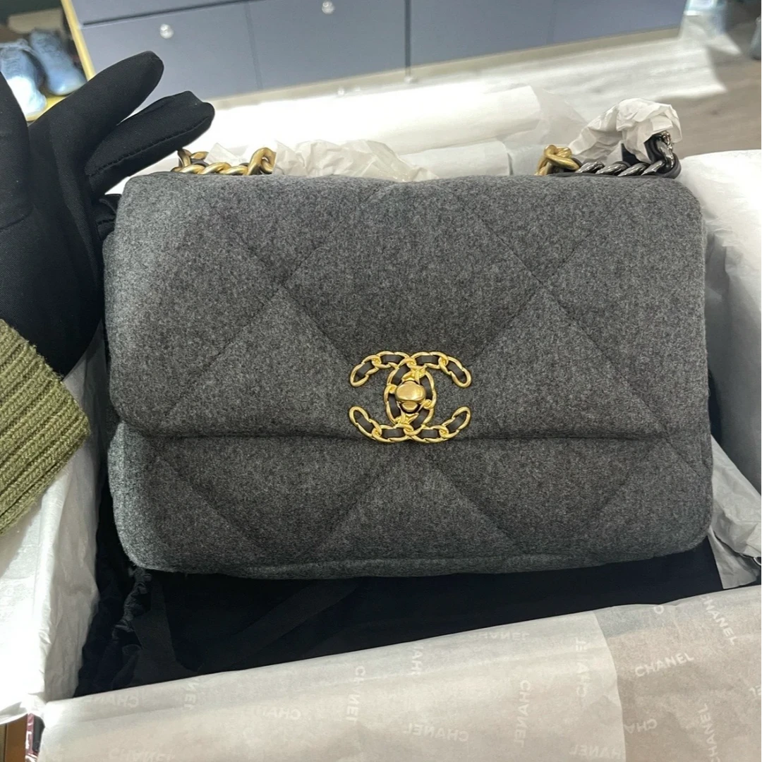 99新 Chanel/香奈儿 外【小花Han】19bag 小号 灰金 芯片开包