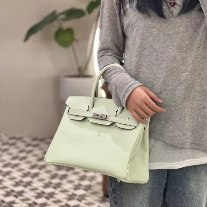99新 Hermes/爱马仕 小花6枫Birkin 30 气泡绿 Epsom皮 B刻 银扣