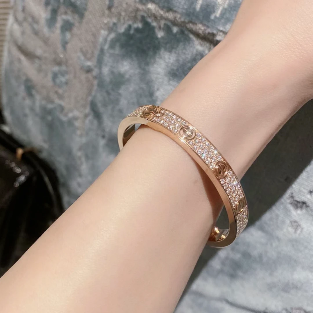 99新 Cartier/卡地亚 欢欢外场 LOVE满天星手镯宽版18K玫瑰金16号