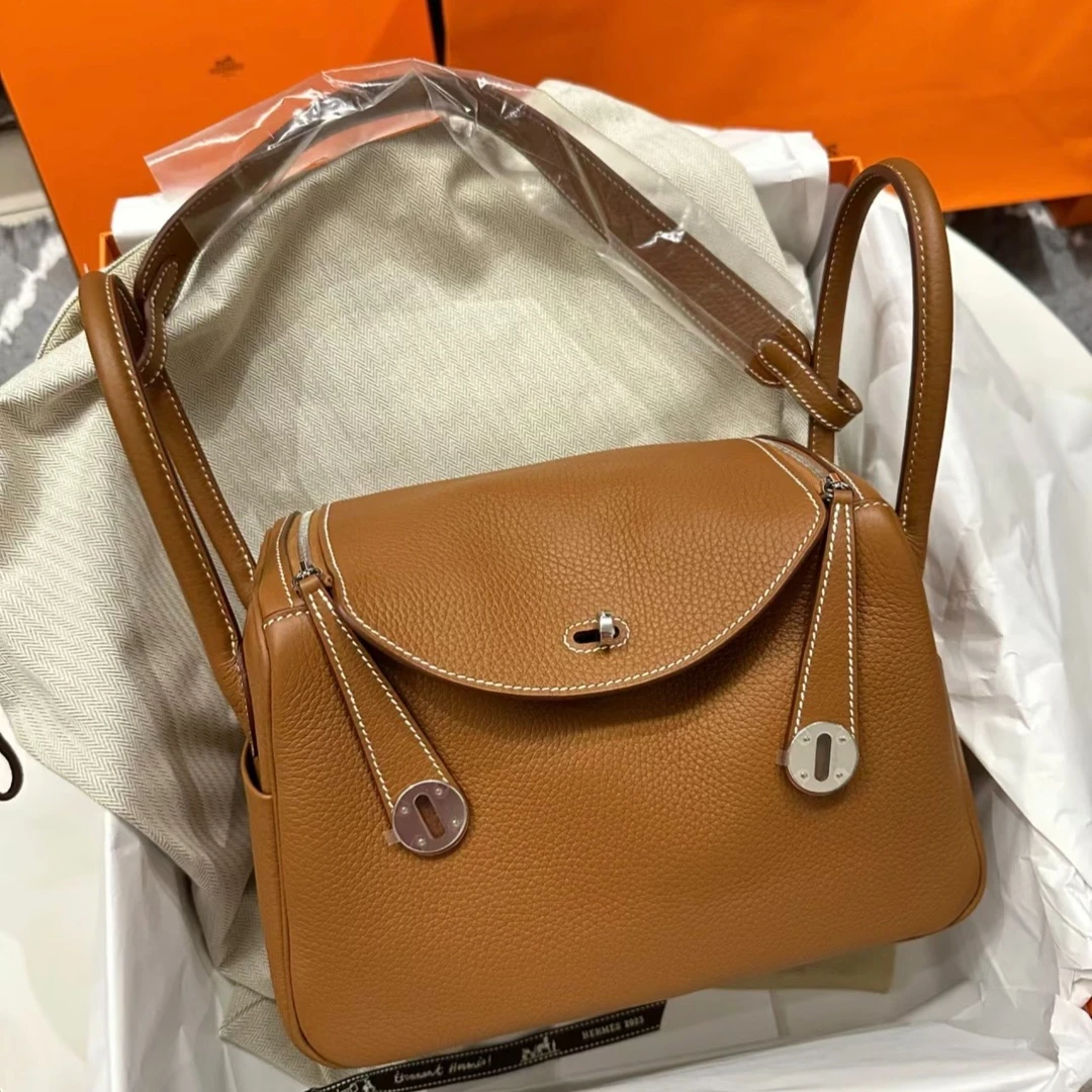 99新 Hermes/爱马仕 小花6枫 Lindy 26 金棕 TC皮 银扣 Y刻 包