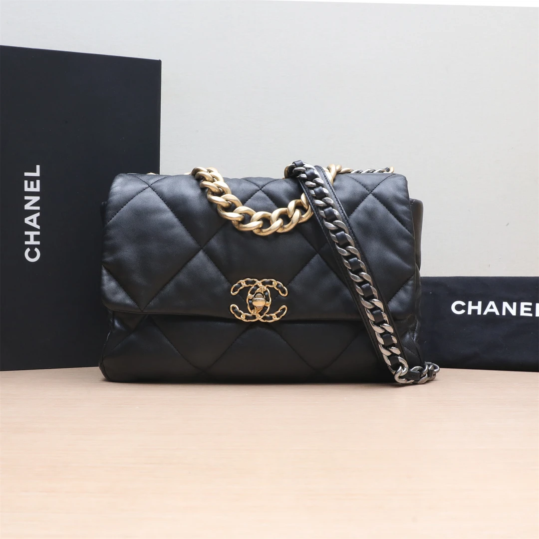 99新 Chanel/香奈儿 【小花Han】 19BAG 口盖包 中号 黑色 芯片开
