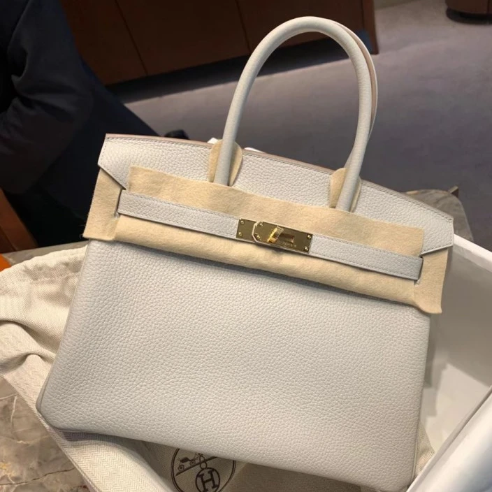99新 Hermes/爱马仕 小花6欢  Birkin 30 珍珠灰 Togo皮D刻金扣包