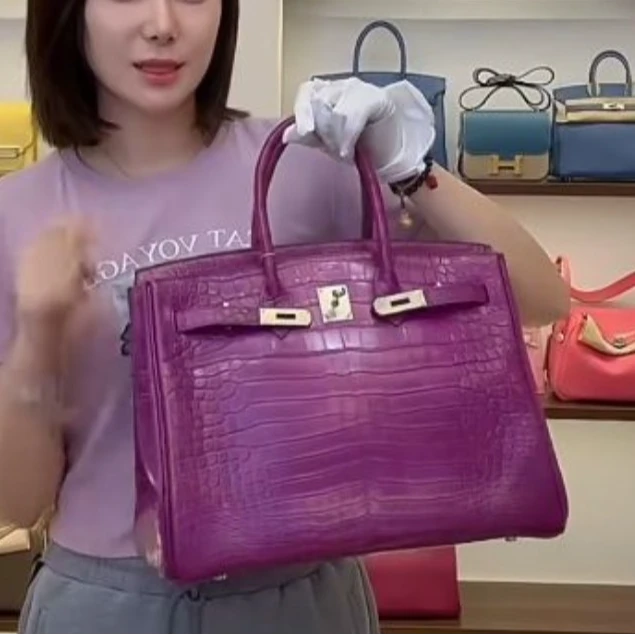 99新 Hermes/爱马仕 小花6枫birkin35 紫罗兰银扣 框M刻 雾面鳄鱼