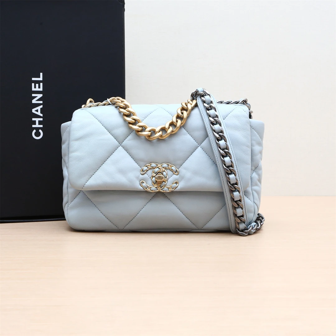 99新 Chanel/香奈儿 【小花Han】19BAG 口盖包 小号 蓝色 芯片开