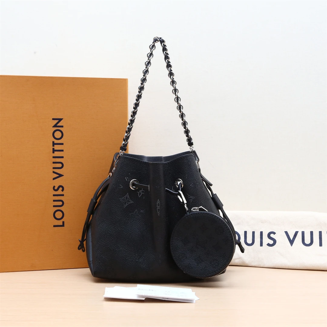 99新 LouisVuitton/路易威登 小花6枫Bella二合一水桶包黑色银扣