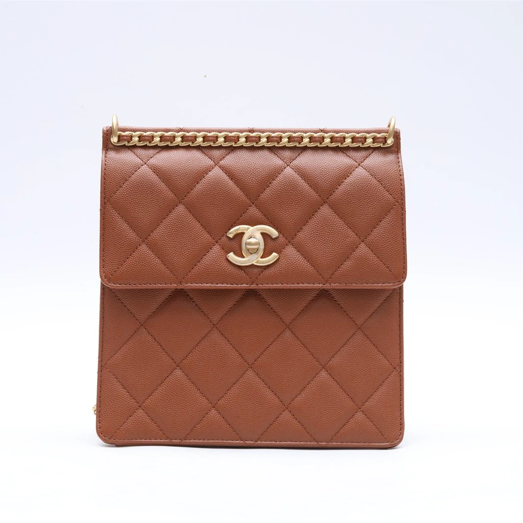 99新 Chanel/香奈儿 【小花Han】23A 手工坊 双肩包红棕色 芯片开包