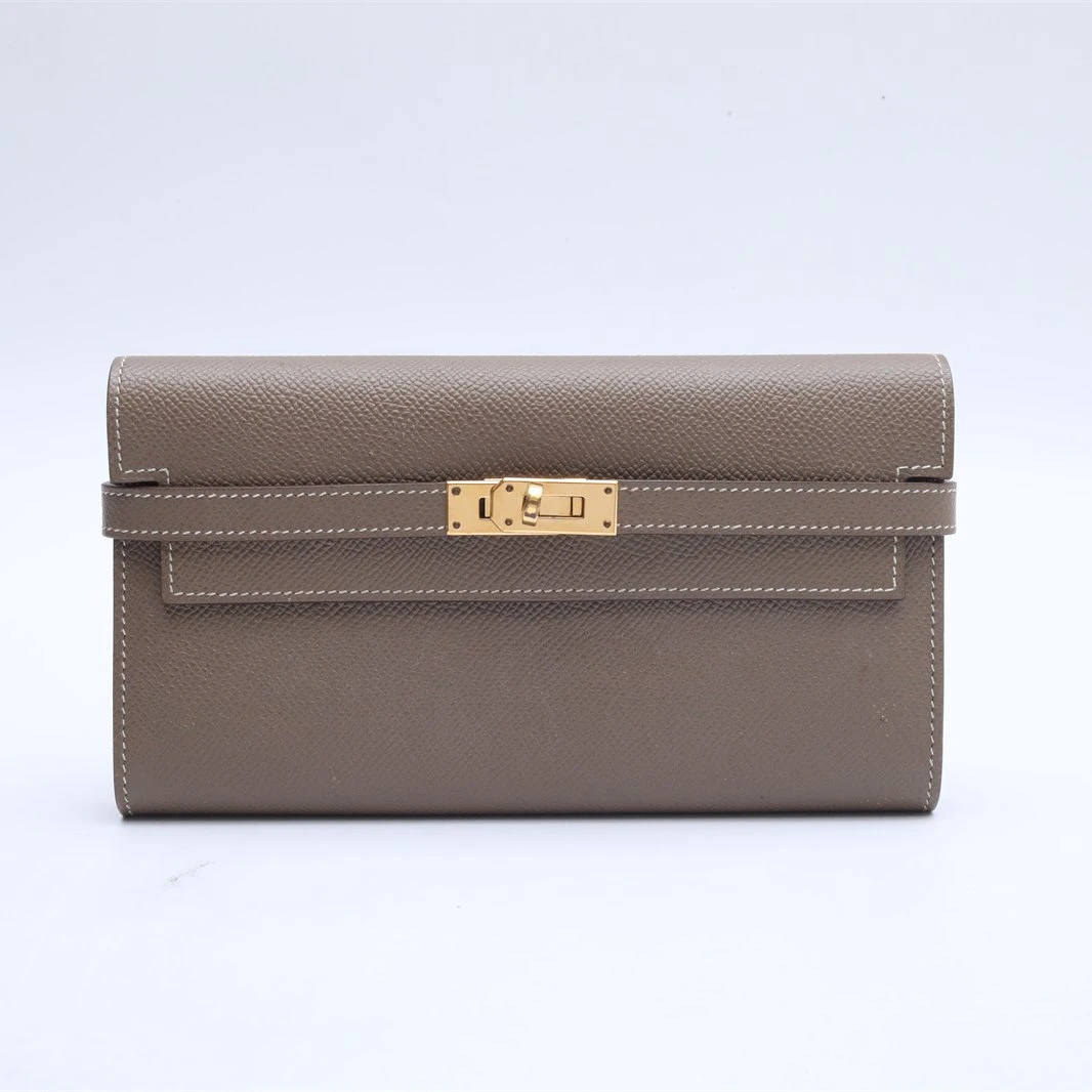 99新 Hermes/爱马仕 【小花念念】Kelly 长款钱包 大象灰 A刻