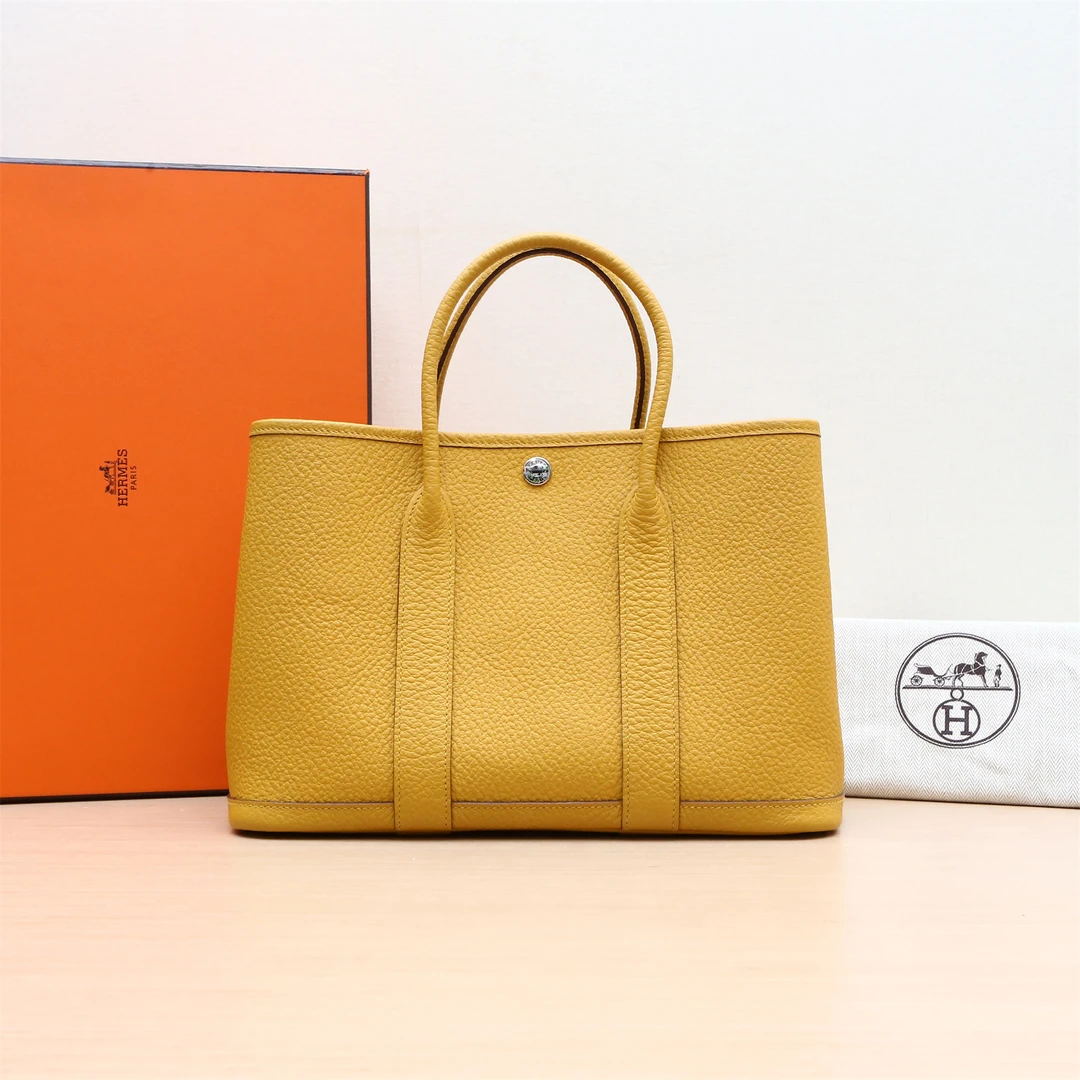 99新 Hermes/爱马仕 【小花念念】花园包 30 9D琥珀黄 D刻 银扣