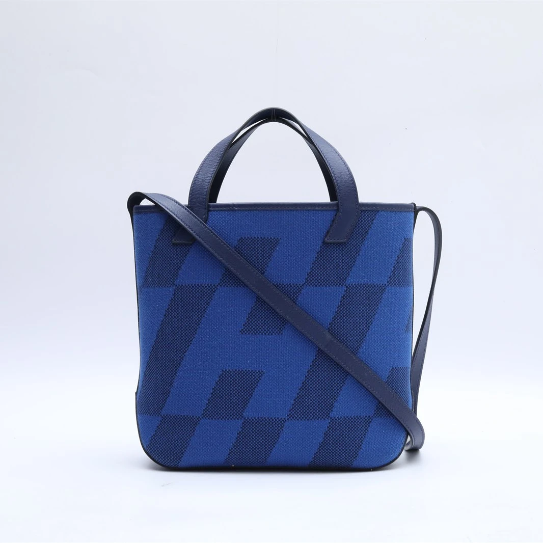 99新 Hermes/爱马仕 小花6枫Cabas 27 法国蓝 帆布 Z刻 包