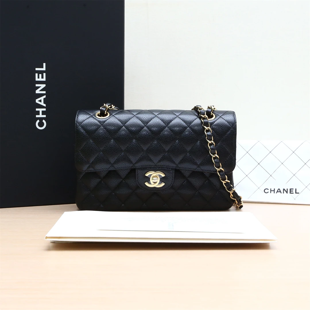 99新 Chanel/香奈儿 小花6欢 CF 口盖包 小号 黑色 芯片开 金扣