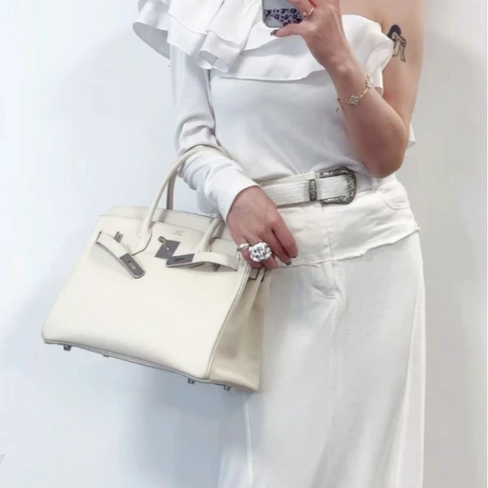 99新 Hermes/爱马仕 【小花念念】Birkin 30 奶昔白 Epsom皮 A刻包