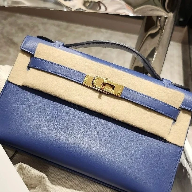 99新 Hermes/爱马仕 【小花Han】 KELLY 一代 蓝 Swift皮 C刻金扣包