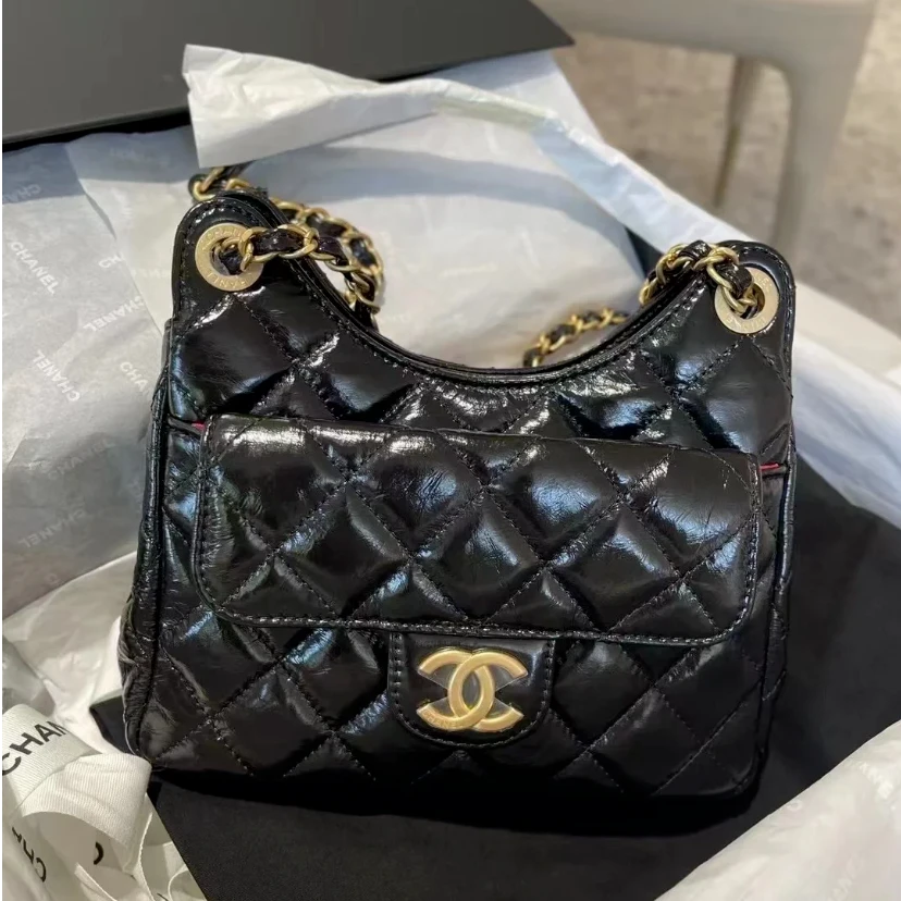 99新 Chanel/香奈儿 小花6欢 天猫精灵 HOBO嬉皮包 小号 黑色