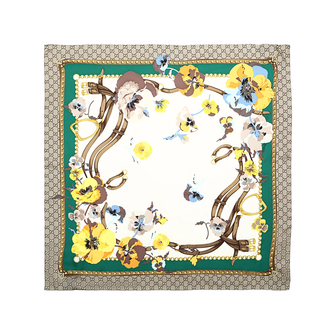 99新 GUCCI/古驰 【小花念念】丝巾 90*90 拼色 桑蚕丝