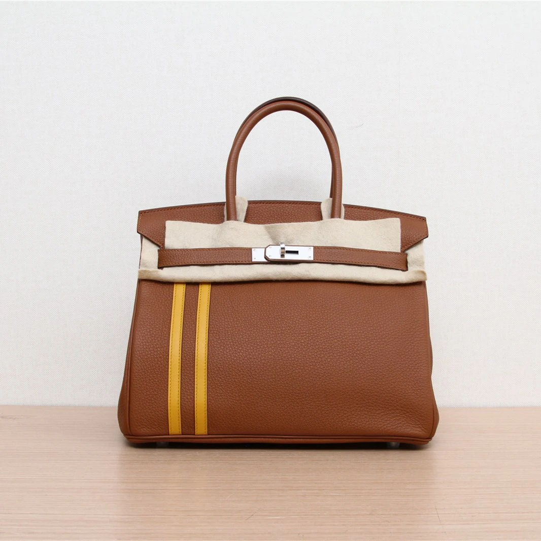 99新 Hermes/爱马仕 小花6枫Birkin 30 金棕色 C刻 银扣 中队长