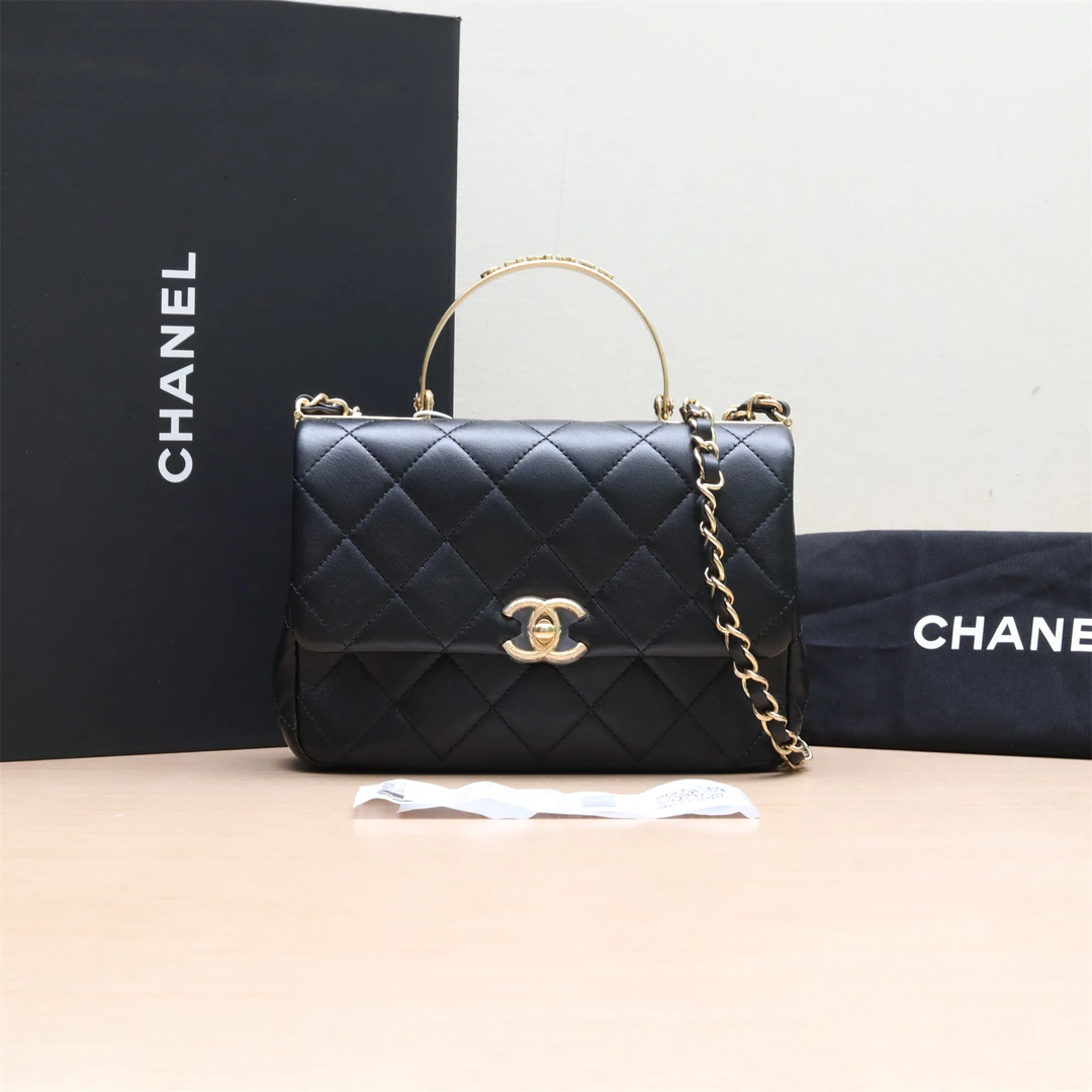 99新 Chanel/香奈儿 外【小花Han】24C 手柄口盖包黑色 芯片开 包