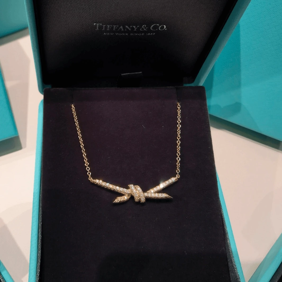 全新未使用 Tiffany & Co./蒂芙尼 小花6欢 绳结 满钻 项链