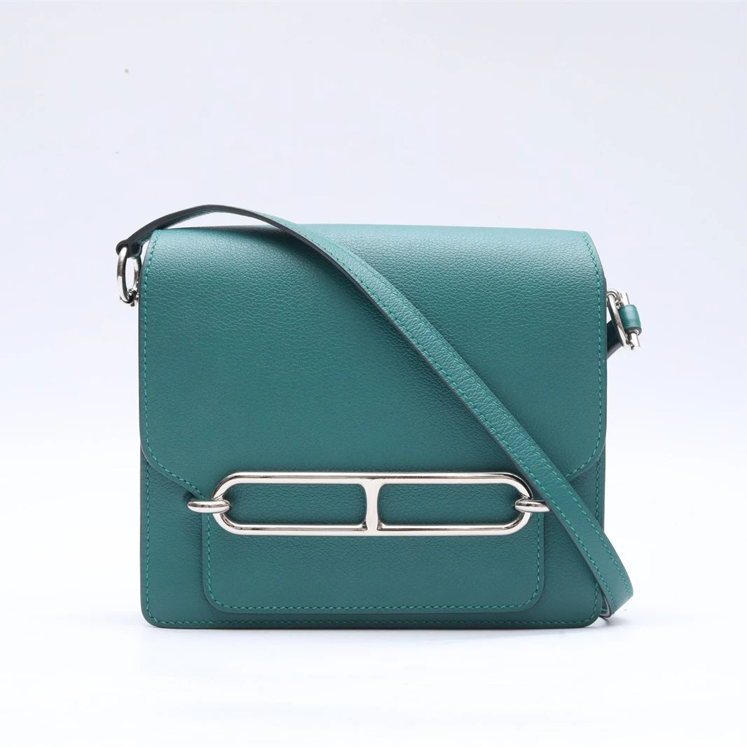 99新 Hermes/爱马仕 小花6枫猪鼻子包 19 孔雀绿 EC皮 Y刻 银扣