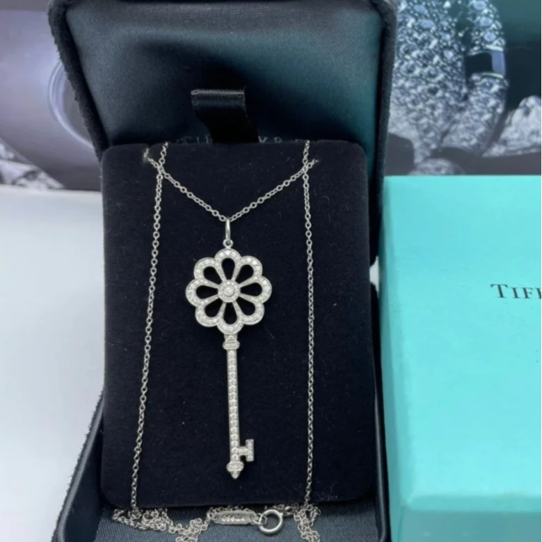 99新 Tiffany & Co./蒂芙尼 小花6枫 中号满钻鸢尾花钥匙项链