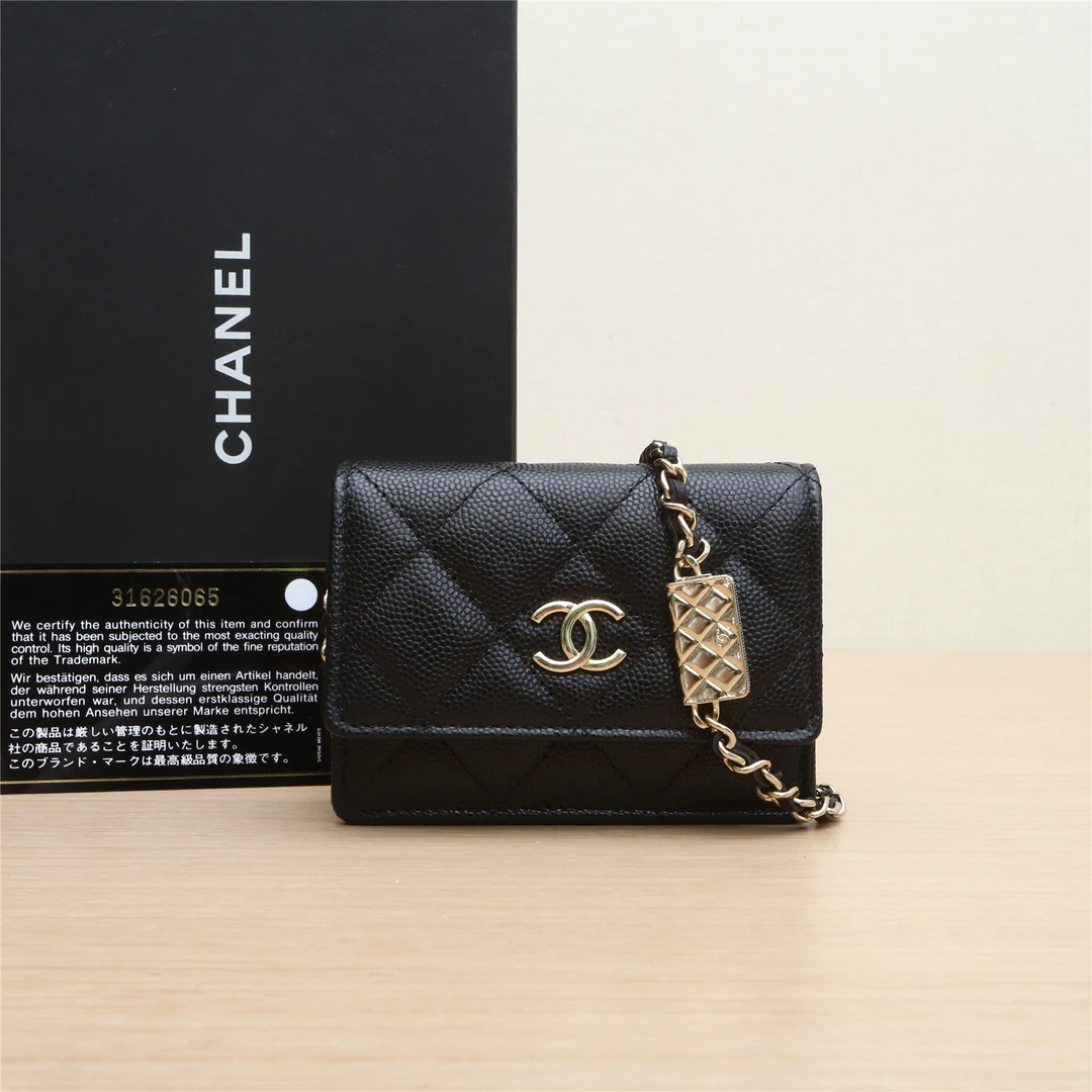 99新 Chanel/香奈儿 XF【小花念念】翻盖零钱包 10.5cm 黑色 31开