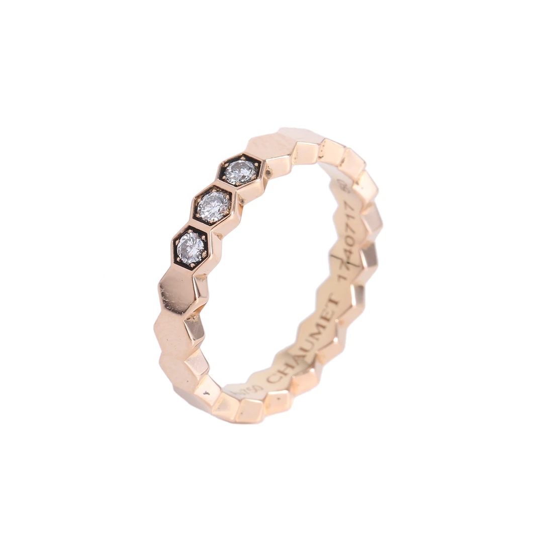 99新 Chaumet/尚美 小花6枫 爱·巢 蜂巢戒指 3钻 玫瑰金/钻石 50