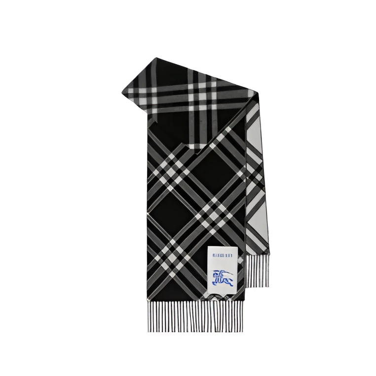 全新未使用 BURBERRY/博柏利 预【小花念念】流苏 绒线围巾 黑色