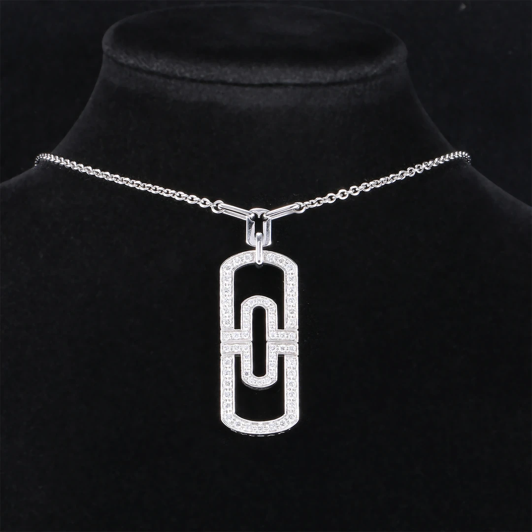 99新 BVLGARI/宝格丽 小花6欢 回形针 满钻 大号 项链 18k白金