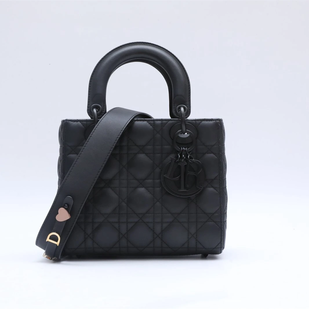 99新 DIOR/迪奥 【小花Han】戴妃包 四格 黑色 皮革C 磨砂扣 2020