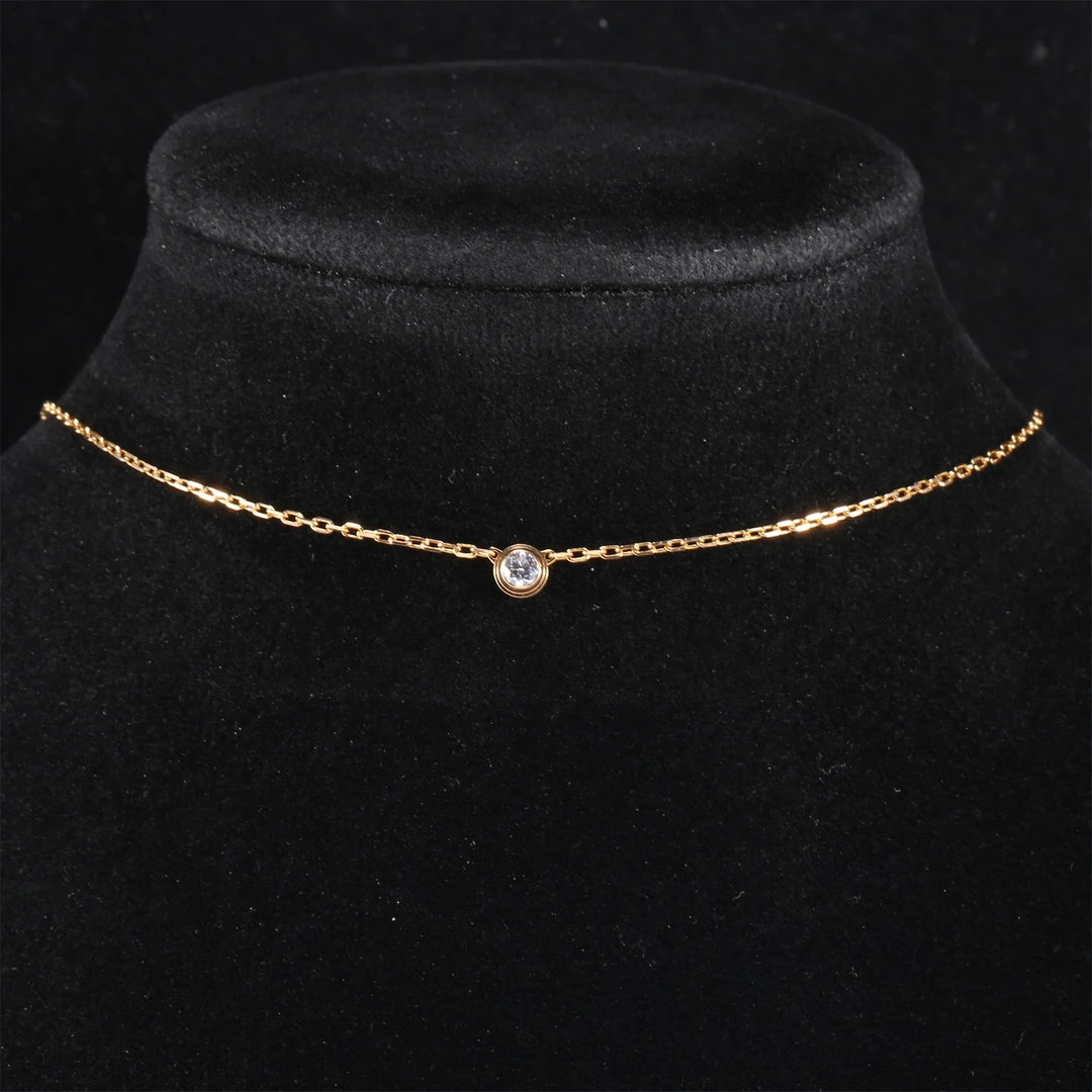 99新 Cartier/卡地亚 【小花念念】单钻9分小号款项链 18K黄金
