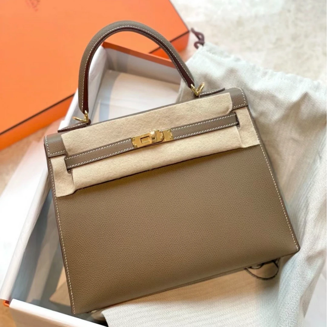 全新未使用 Hermes/爱马仕 外【小花Han】kelly28 大象灰金扣 Z刻包