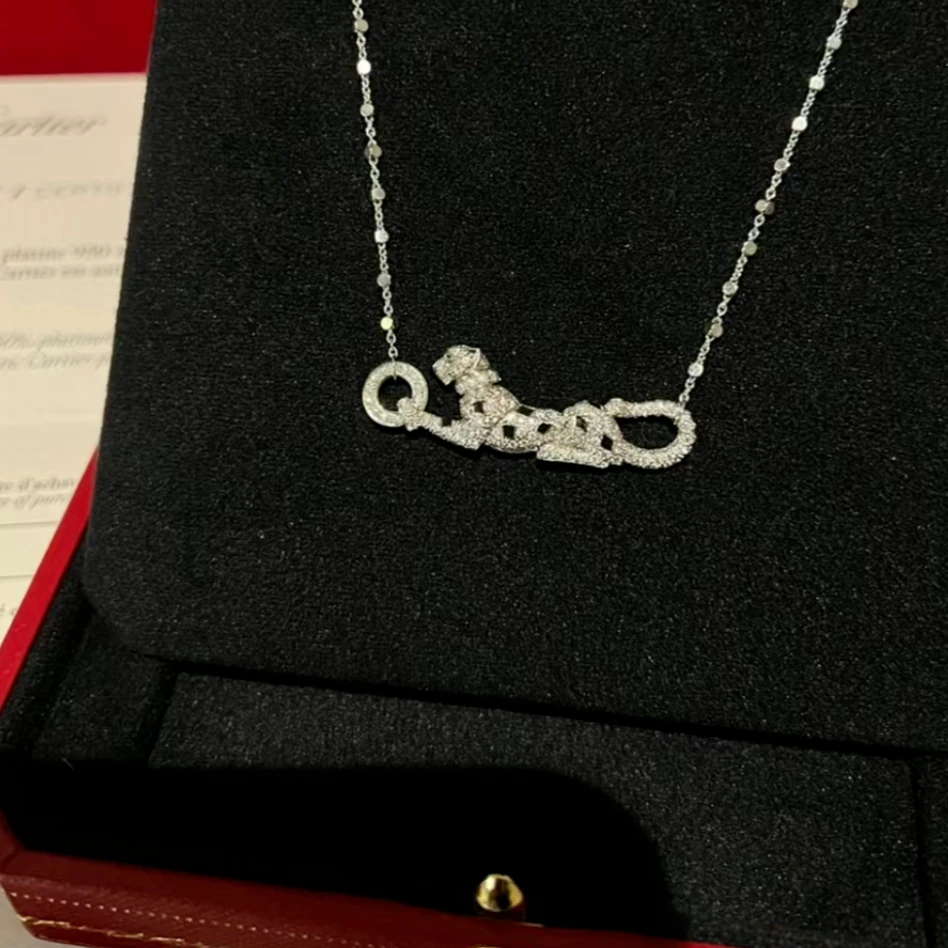 99新 Cartier/卡地亚 小花6欢 白金 满钻 豹子 项链