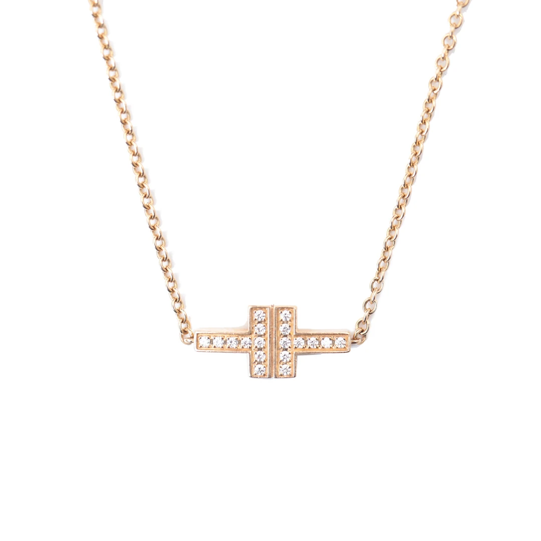 95新 Tiffany & Co./蒂芙尼 -288 小花6欢 双T 满钻项链