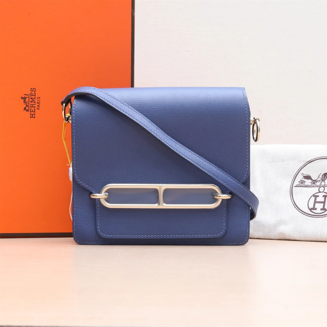 99新 Hermes/爱马仕 【小花Han】 猪鼻子 19 明蓝色 EC皮 C刻 包