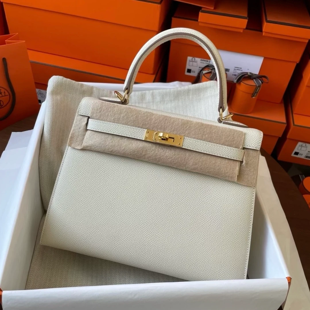 99新 Hermes/爱马仕 【小花Han】Kelly 25 奶昔白 ep皮 U刻 包