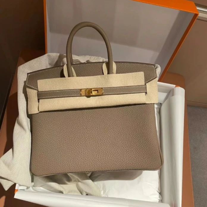 99新 Hermes/爱马仕 拆单小花6枫Birkin 25大象灰Togo皮D刻金扣包