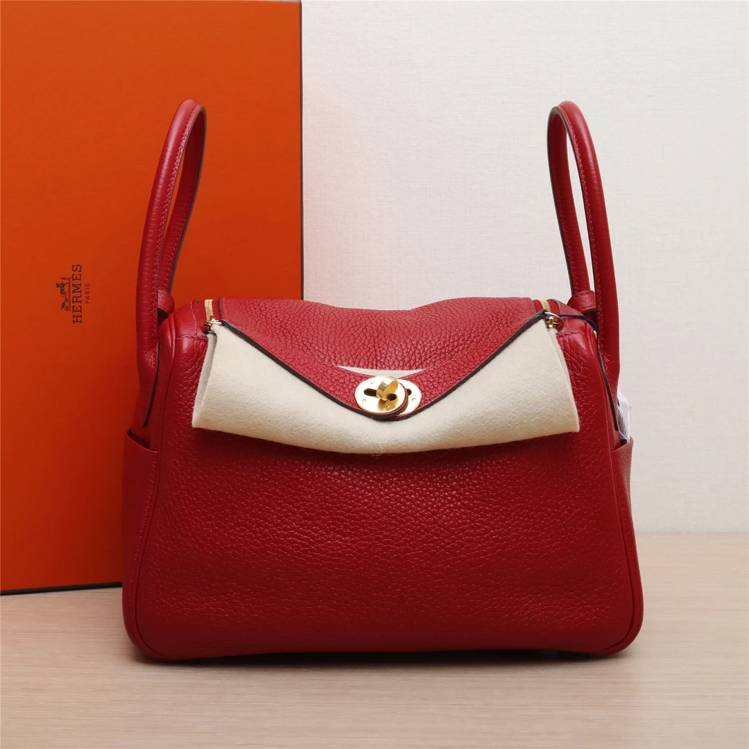 99新 Hermes/爱马仕 【小花念念】Lindy 26 辣椒红 TC皮 C刻 金扣包