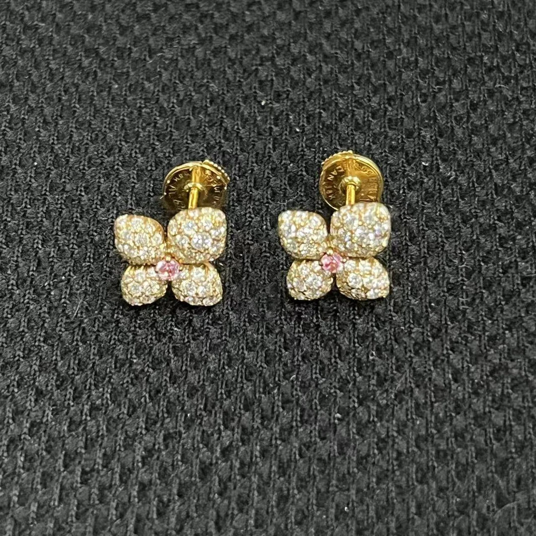 99新 Tiffany & Co./蒂芙尼 小花6枫蒂芙尼 花朵粉钻 满钻耳钉