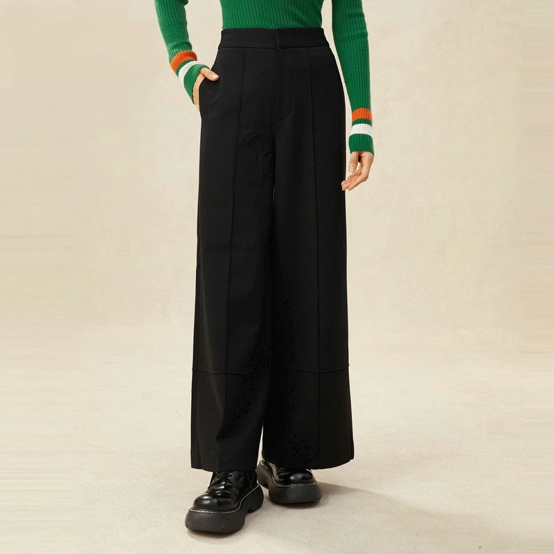 GIRDEAR/哥弟   立体缝线设计高腰阔腿显瘦直筒巴黎裤1100439