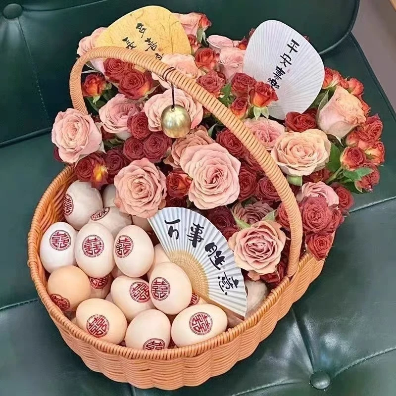 diy月子鸡蛋花篮创意手工藤编手提篮 鸡蛋花篮月子伴手礼盒