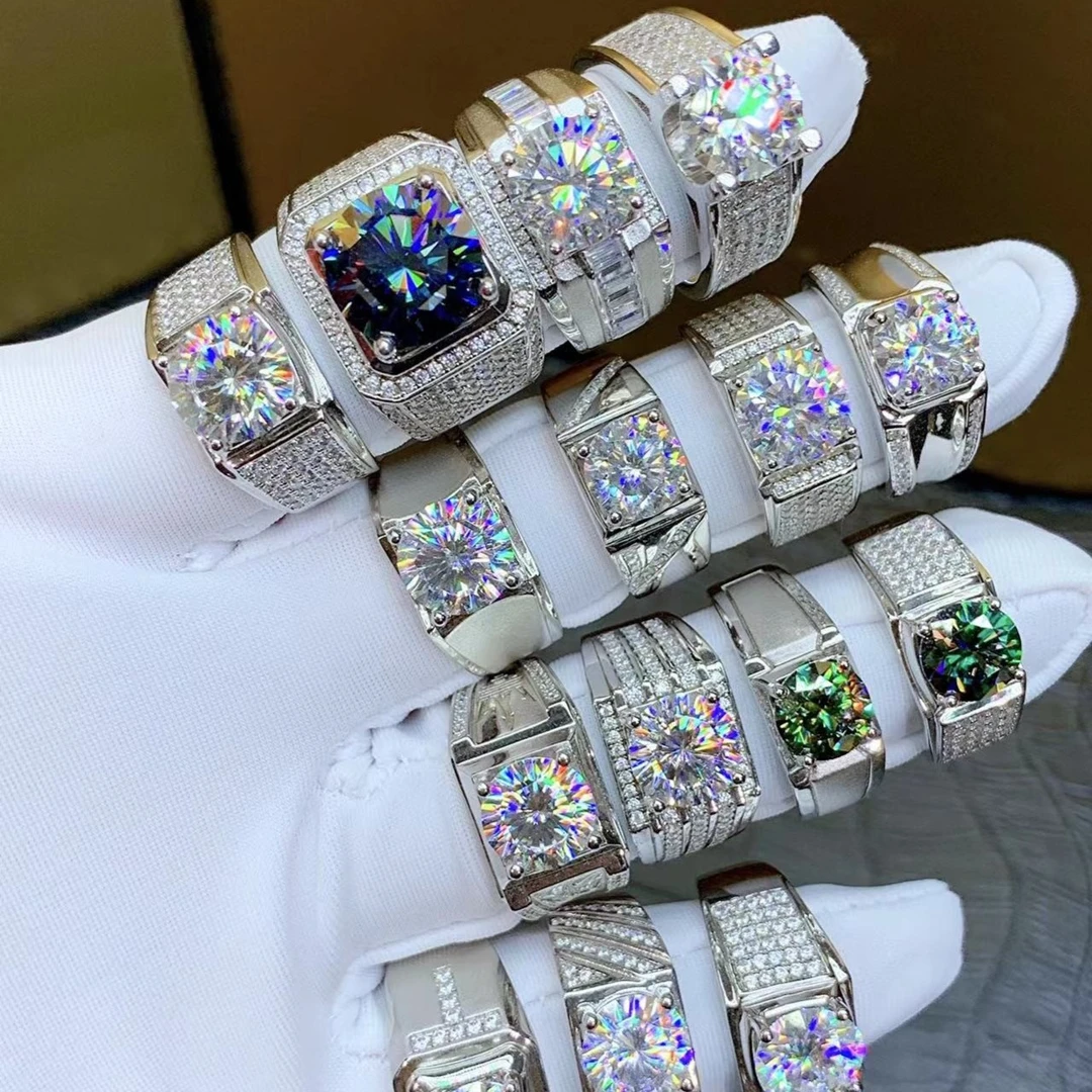 925银莫桑石戒指 男戒主石链接大气经典简约个性莫桑戒结婚镶嵌