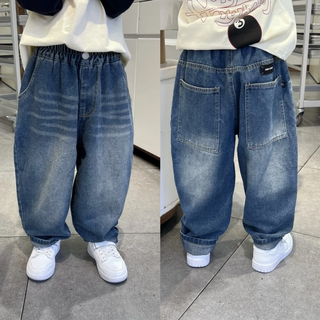 轩轩家2024秋季新款童裤儿童韩版渐变牛仔裤男女童春秋黑标长裤