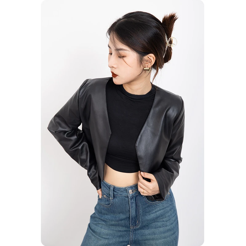 【K&K】·美拉德·黑色皮衣短款长袖外套2023秋季新款宽松港风上衣