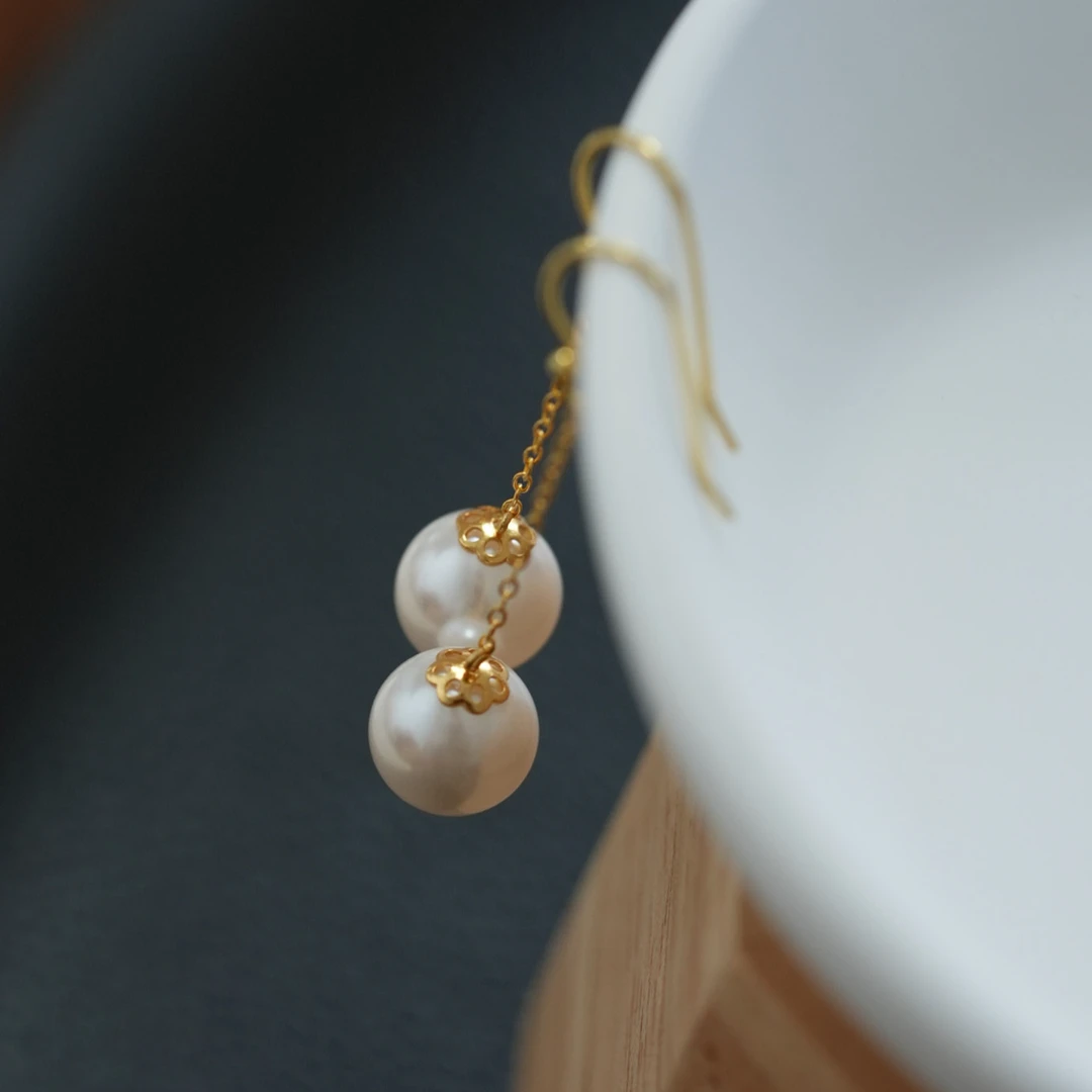 云湛 925银耳饰 人气款正圆强光耳钩百搭小众流苏耳饰高级感耳环