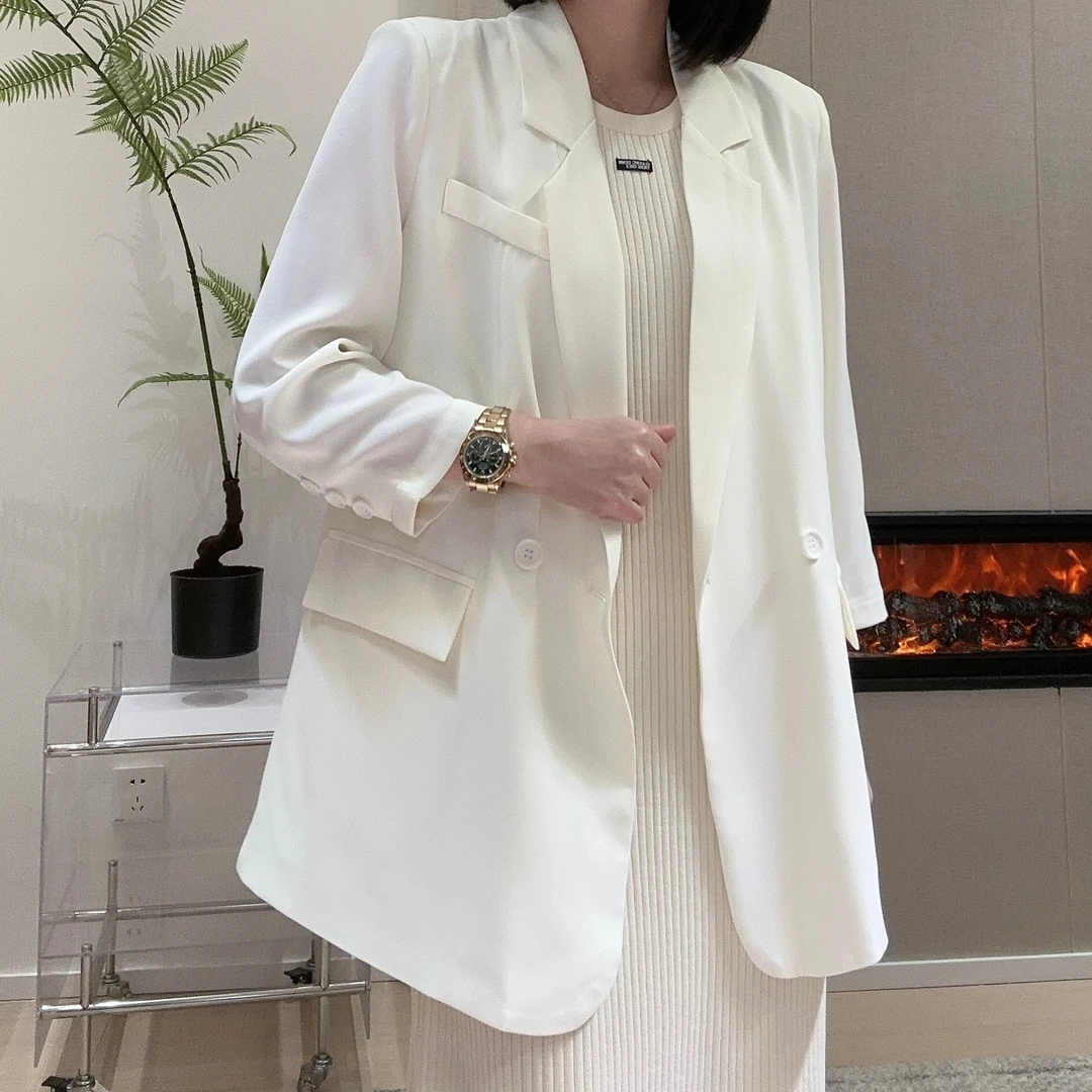 通勤七分袖休闲纯色单排扣西装外套4-7-10