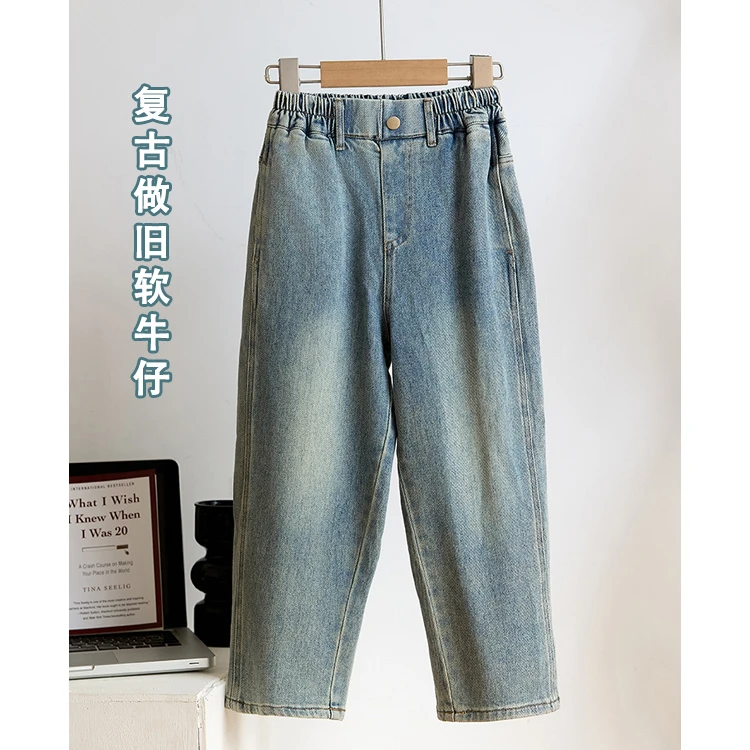 辰妈男童软牛仔裤春秋牛叉叉休闲直筒裤7664D儿童百搭宽松老爹裤