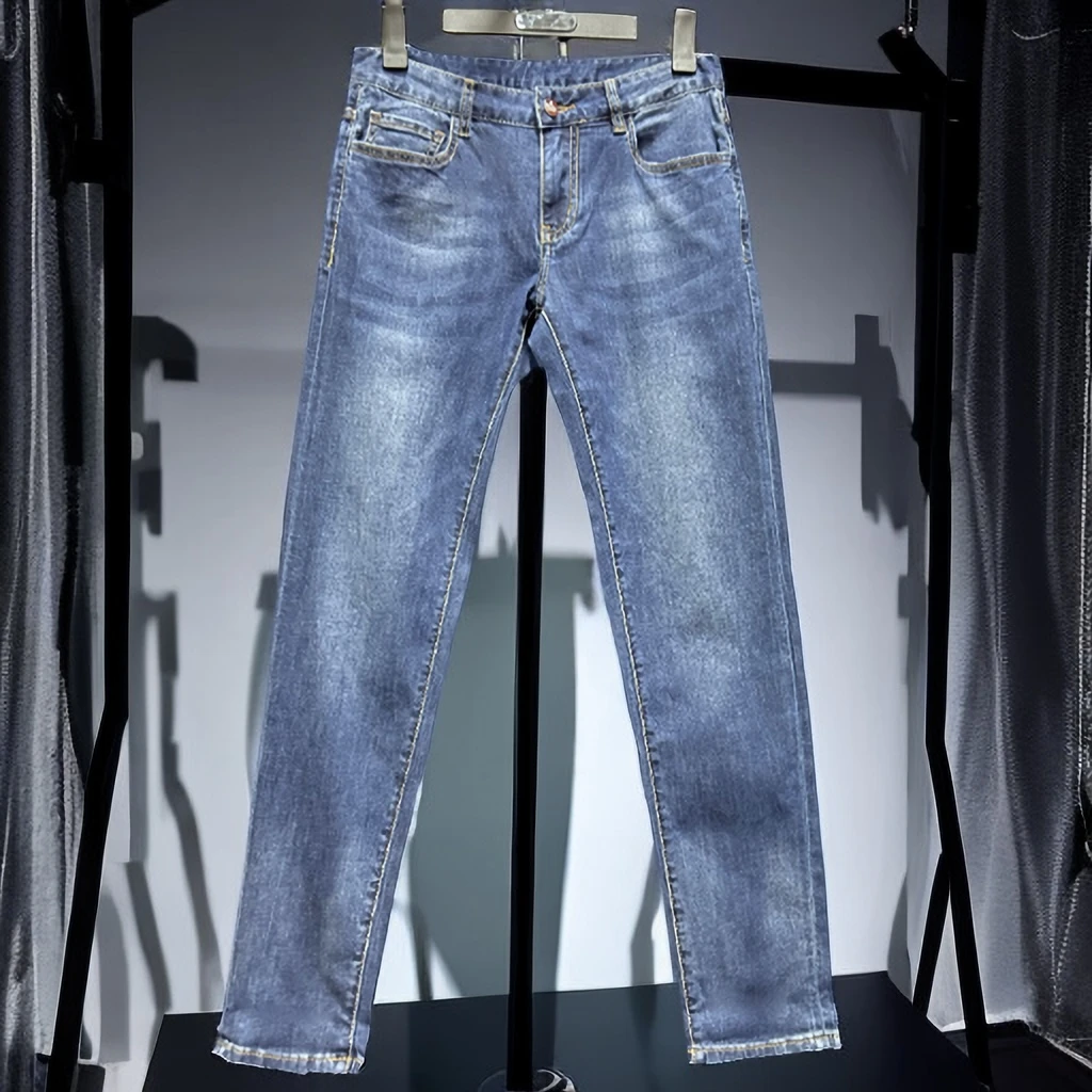 【深蓝色】牛仔裤男 四季弹力修身小脚裤